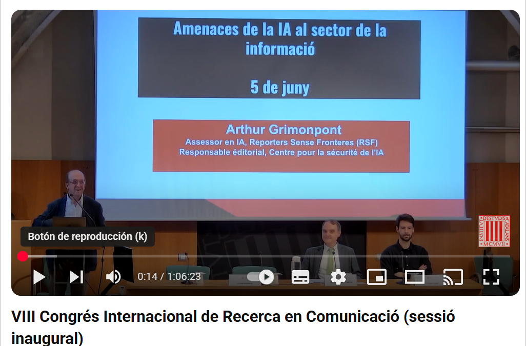 Amenaces de la IA al sector de la informació: vídeo de la conferència a càrrec d’Arthur Grimonpont